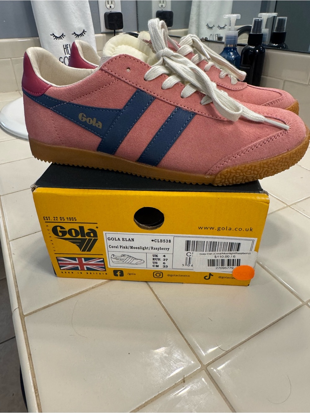 Gola Elan Coral Pink Sneakers with Navy Stripes